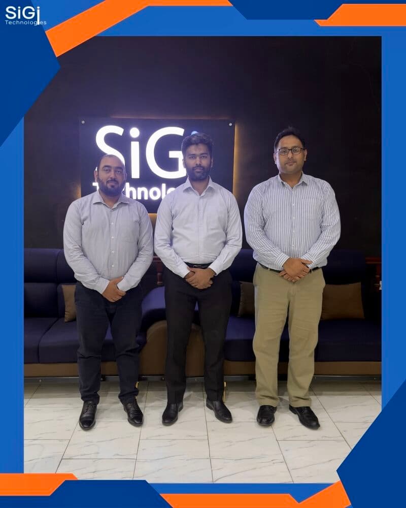 Sigi Technologies CEO Zeeshan Nawaz with PITB representatives Muhammad Haroon and Naveed Ali at the Sigi office in Lahore